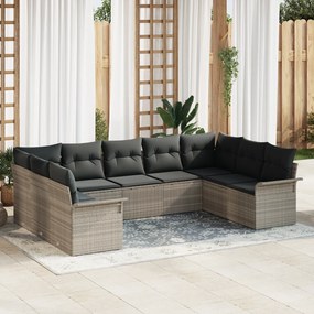 Conjunto de Sofá de Jardim vidaXL de 9 Peças com Almofadas Cinza Claro