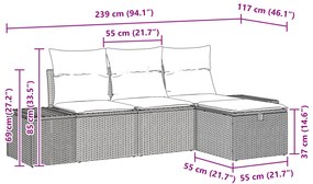 Conjunto de Sofá de Jardim de 4 Peças com Almofadas em Cinza Claro Rat
