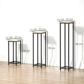 Conjunto de 3 suportes para vasos de flores de floreira empilháveis - 21 x 21 x 50/70/90 cm - aço