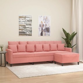 vidaXL Sofá de 3 lugares com apoio de pés 210 cm veludo rosa