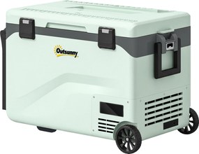 Outsunny Frigorífico Portátil Elétrico 42,5L com Compressor Controlo por App Rodas Asa Barra -20℃ a 20℃ e Suporte para Telemóvel Verde | Aosom Portugal