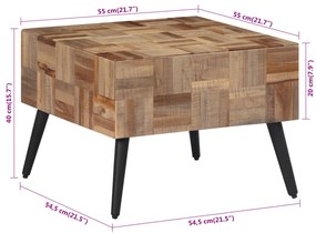 Mesa de centro 55x55x40 cm teca recuperada maciça cinzento