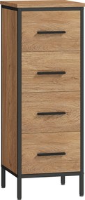 HOMCOM Armário de casa de banho, 4 gavetas, compacto, estilo industrial, aglomerado, metal | Aosom Portugal