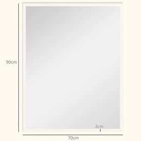 Espelho de Parede Decorativo 70x90 cm Espelho Retangular Espelho de Sala com 4 Ganchos Metálicos Estilo Moderno Branco