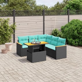 vidaXL 6 pcs conjunto de sofás p/ jardim c/ almofadões vime PE preto