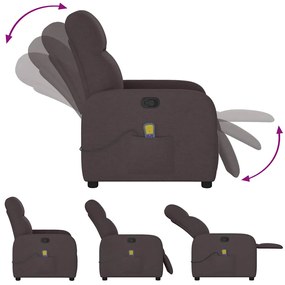 Poltrona de massagens reclinável tecido castanho-escuro