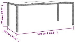 7 pcs conjunto bistrô de jardim c/ almofadões vime PE castanho