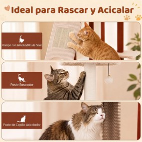 Arranhador para Gatos com Casinha, 77,5 x 29,5 x 51 cm, 4 Níveis, Castanho