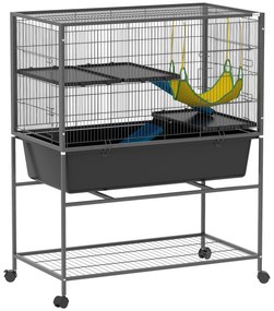 PawHut Gaiola para Animais Pequenos de 3 Níveis com Rodas Rampas e Bandeja Amovível Recinto para Roedores 88x48x102 cm Cinza Escuro | Aosom Portugal