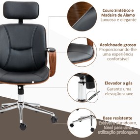 Cadeira de Escritório – Modello Noce – Preto e Nogueira – 63x62x110-12