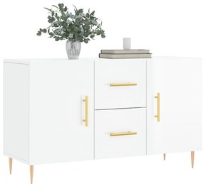 Aparador Daisy de 100cm - Branco Brilhante/Dourado - Design Moderno