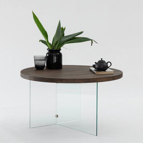 Mesa de Centro Serenity – Transparente / Nogueira – 70 cm x 40 cm