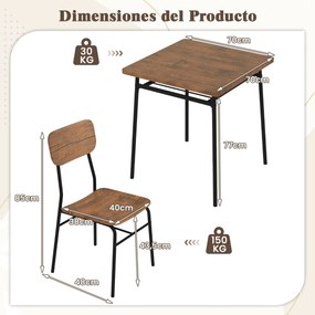 Conjunto de mesa e 2 cadeiras de jantar em madeira e metal  preto e Castanho
