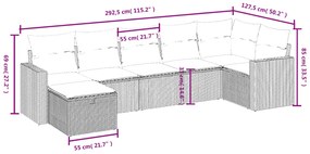 7 pcs conj. sofás jardim com almofadões vime PE cinzento-claro