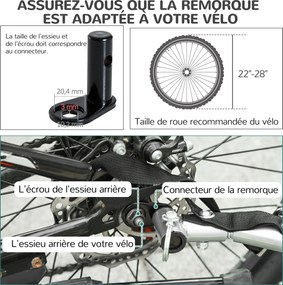 Reboque de bicicleta para cães e animais de estimação 130 x 73 x 90 cm, com 8 refletores, bandeira e barra de engate incluídas, em aço e poliéster imp