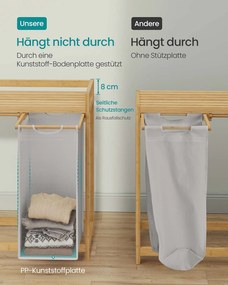 Cesto da roupa suja com 2 compartimentos 63 x 33 x 78 cm Cinzento