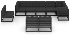 9 pcs conjunto lounge de jardim c/ almofadões pinho maciço