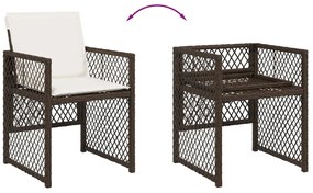 17 pcs conjunto jantar p/ jardim c/ almofadões vime PE castanho