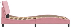Estrutura de cama c/ luzes LED 100x200 cm veludo rosa