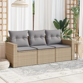 vidaXL 3 pcs conjunto de sofás p/ jardim com almofadões vime PE bege