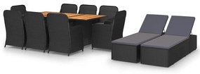 vidaXL 11 pcs conjunto de jantar para jardim vime PE preto