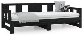 Estrutura sofá-cama de puxar 2x(90x190) cm pinho maciço preto