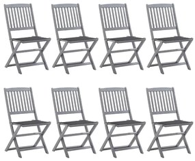 Cadeiras de exterior dobráveis 8pcs c/ almofadões acácia maciça