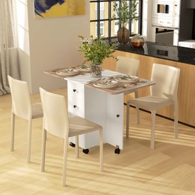 Mesa de jantar dobrável com Rodas 120x60x76,5 cm (CADEIRAS NÃO INCLUIDAS) com 2 Gavetas e Armário Mesa Auxiliar Multifuncional  Branco