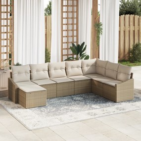 vidaXL Conjunto de Jantar de Jardim de 8 Peças com Almofadas Bege Rattan Polielástico