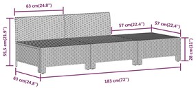 3 pcs conjunto lounge de jardim c/ almofadões vime PE cinzento