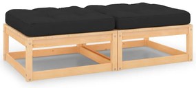 Apoio de pés p/ jardim c/ almofadões 2 pcs pinho maciço