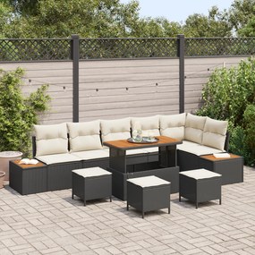Conjunto de Sofá de Jardim vidaXL de 10 Peças com Almofadas Preto Ratt