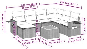 8 pcs conj. sofás jardim c/ almofadões vime PE bege misturado