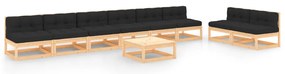 9 pcs conjunto lounge de jardim c/ almofadões pinho maciço