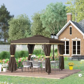 Pérgola de Jardim 3x3m Pérgola de Alumínio de Exterior com Duplo Teto de Ventilação 4 Cortinas Laterais e 4 Telas Mosquiteiras com Zíper para
