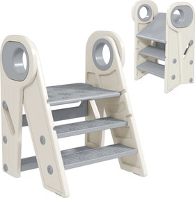 AIYAPLAY Banco para Crianças Dobrável Torre de Aprendizagem Escada para Crianças Antiderrapante  46,5x47x61,5 cm Cinza e Branco | Aosom Portugal