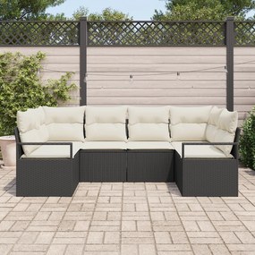 Conjunto de Sofá de Jardim de 6 Peças com Almofadas Preto Vime PE