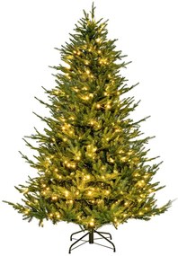 Árvore de Natal pré-iluminada com dobradiças, 183 cm, 280 luzes LED quentes/brancas (DECORAÇÕES NÃO INCLUIDAS), 8 modos, 788 ramos, base metálica Verd