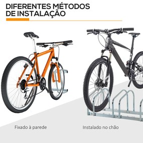 HOMCOM Estacionamento para 6 Bicicletas Suporte de Aço para Estacionar Bicicletas no Chão para Interior e Exterior 160x33x27cmPrata