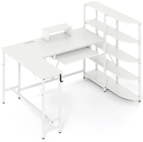 Mesa com 3 gavetas e estação de carregamento, mesa de computador, mesa de escritório moderna, branca