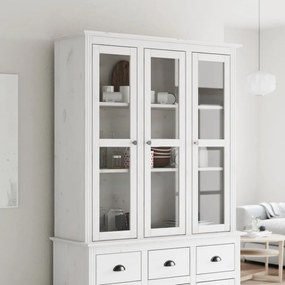 vidaXL Armário c/ portas de vidro BODO madeira de pinho maciça branco