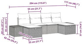 Conjunto de sofá de jardim 6 peças com almofadas bege de polirattan.