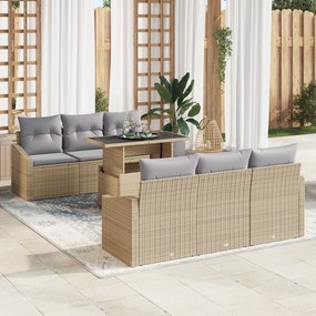 Conjunto de Sofá de Jardim de 7 Peças com Almofadas Bege em Rattan
