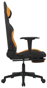 Cadeira de gaming com apoio de pés tecido preto e laranja