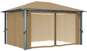 Gazebo com cortina 400x300 cm alumínio cinzento-acastanhado