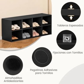 Banco sapateira com 8 cubos Armário de arrumação Estante de entrada Sala de estar Quarto Estante Carga 230 kg Preto