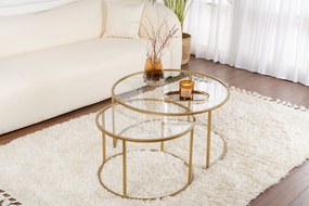 Conjunto de Mesa de Centro "Tavolino Vetro Nero" - Dourado - Design Mo