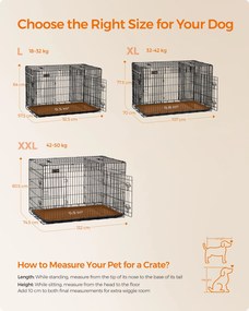Gaiola para cães, caixa para cães com 2 portas, dobrável L (92.5 X 57.5 X 64 cm) preto