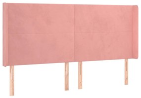 Cabeceira de cama c/ luzes LED veludo 163x16x118/128 cm rosa