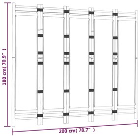 Divisória/biombo com 5 painéis dobráveis 200 cm bambu e lona